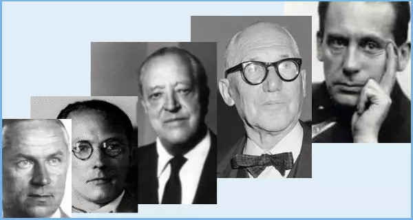 Collage mit einigen Beispiel der Bauhaus-Architekten Zu den Architekten (einige Beispiele der Bauhaus-Architekten)